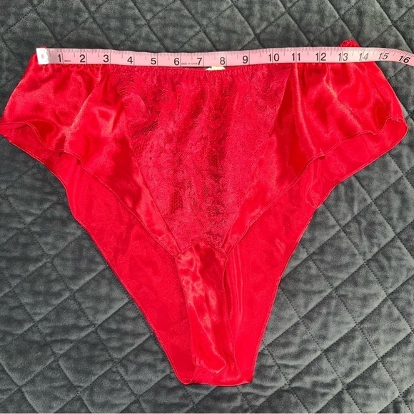 Victoria Secret Cami Set Medium Vintage Rare Gold Label pj Red Satin Tank E - Picture 5 of 11
